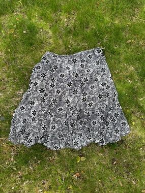 Chico's Black and White Floral Circle Skirt